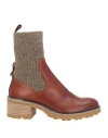 Chloé Woman Ankle Boots Tan Size 8 Textile Fibers, Soft Leather In Brown