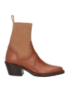 Chloé Woman Ankle Boots Tan Size 9 Leather, Textile Fibers In Brown
