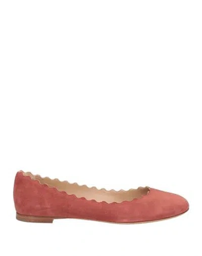 Chloé Woman Ballet Flats Rust Size 5 Leather In Red