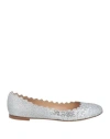 Chloé Lauren Metallic Crinkle Leather Ballet Flats In Silver