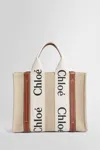 Chloé Structured White Handbag With Bold Branding In Beige