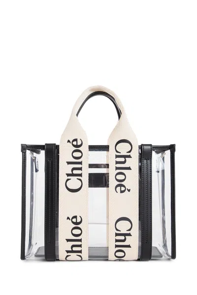 Chloé Woman Black Tote Bags In White