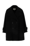 Chloé Wide Blue Double-breasted Coat In Black