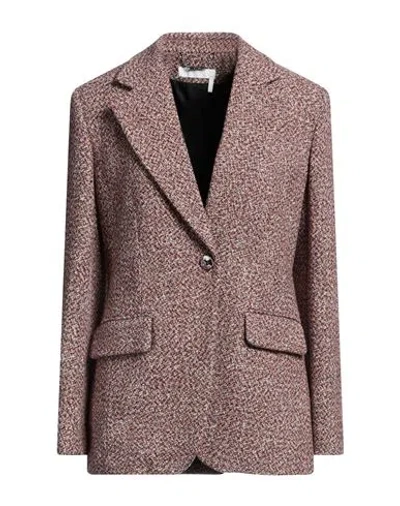 Chloé Woman Blazer Burgundy Size 6 Virgin Wool, Cotton, Polyacrylic, Viscose, Wool In Red