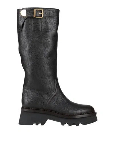 Chloé Woman Boot Dark Brown Size 6 Leather In Black