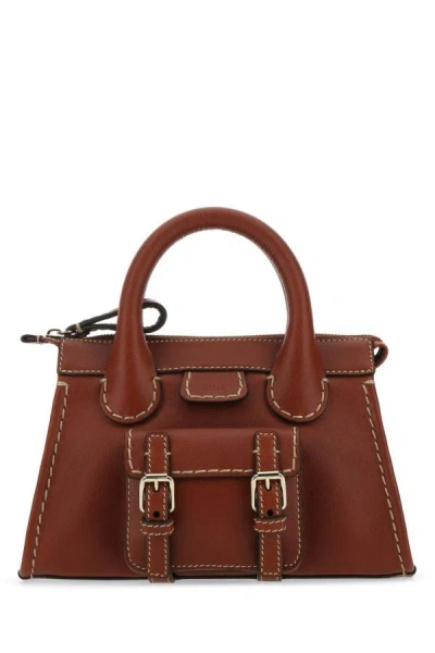 Chloé Chloe Woman Brick Leather Mini Edith Handbag In Brown