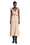 Chloé Long Silk Dress With Flared Skirt And Ruffled Straps In Brown