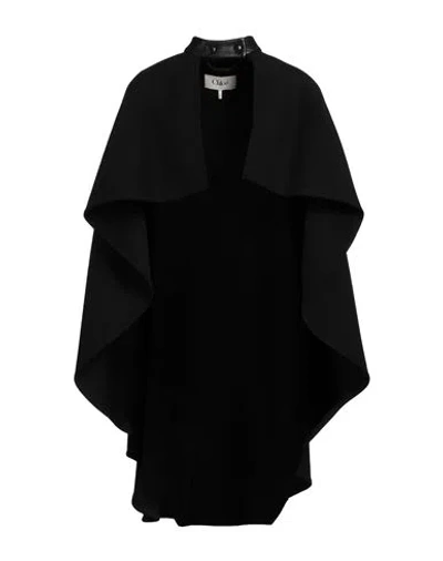 Chloé Woman Cape Black Size 8 Viscose, Cotton, Lambskin