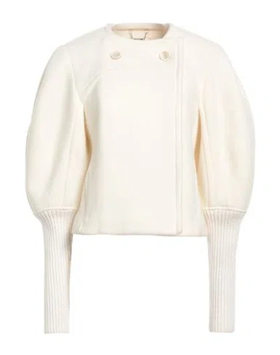 Chloé Woman Coat Cream Size 8 Virgin Wool, Polyamide, Cashmere, Elastane In White