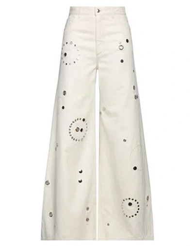 Chloé Woman Jeans Ivory Size 4 Cotton, Hemp, Brass In White