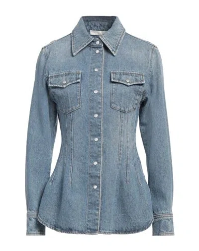 Chloé Woman Denim Shirt Blue Size 8 Cotton, Linen