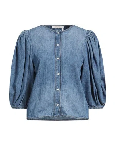 Chloé Woman Denim Shirt Blue Size 2 Cotton, Linen