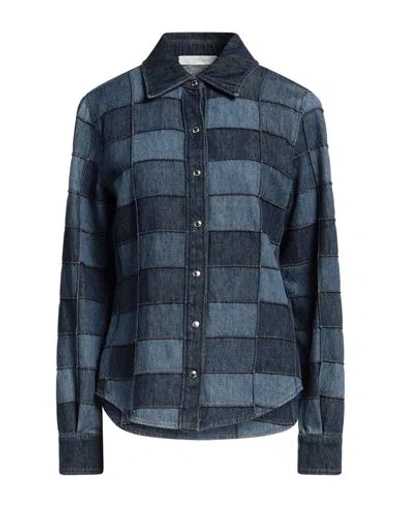 Chloé Woman Denim Shirt Blue Size 8 Cotton, Linen