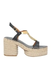 Chloé Pema Espadrille Sandal Gold Size 2 100% Bovine Leather In Black