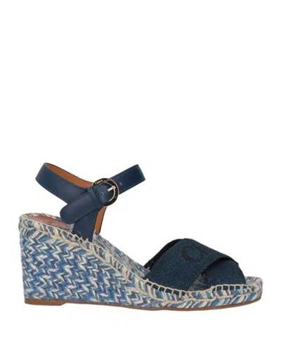 Chloé Woman Espadrilles Blue Size 6 Leather, Textile Fibers In Multi