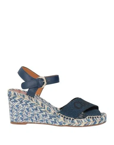 Chloé Woman Espadrilles Blue Size 6 Leather, Textile Fibers In Multi