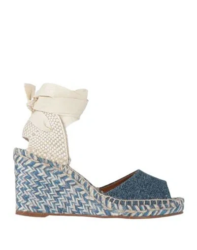 Chloé Piia Espadrille Wedge Blue Size 2 87% Cotton, 13% Hemp, Bovine Leather In Denim