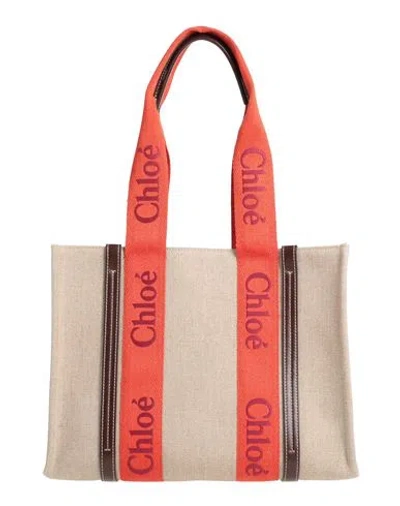 Chloé Woman Handbag Orange Size - Linen, Calfskin, Polyester