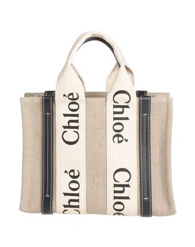 Chloé Woman Handbag Sand Size - Linen, Calfskin, Polyester In Beige