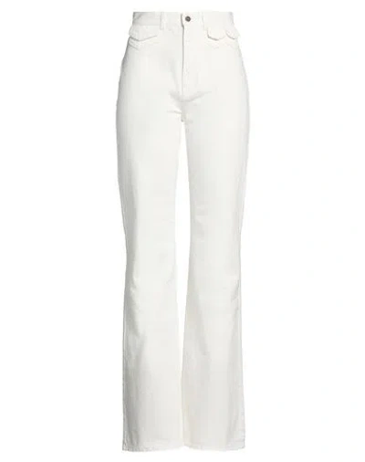 Chloé Woman Jeans White Size 8 Cotton, Calfskin