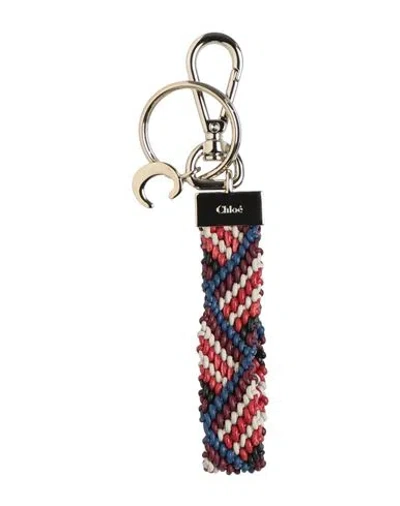 Chloé Woman Key Ring Blue Size - Brass, Lambskin