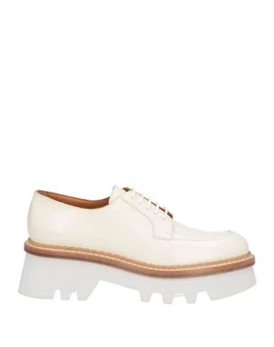 Chloé Woman Lace-up Shoes Cream Size 8 Soft Leather In White