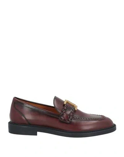 Chloé Woman Loafers Burgundy Size 7 Leather In Red
