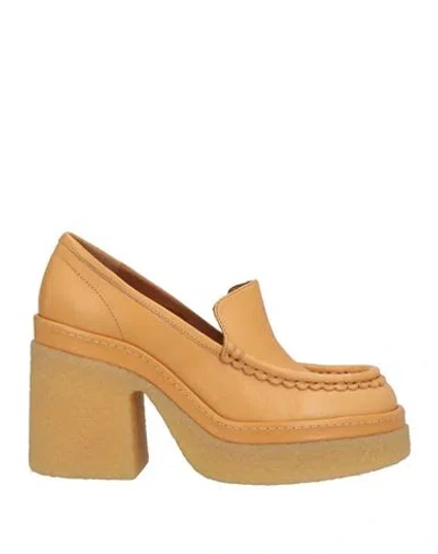 Chloé Woman Loafers Camel Size 8 Leather In Sand