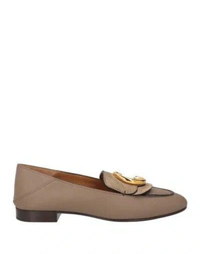 Chloé Woman Loafers Khaki Size 4.5 Leather In Neutral