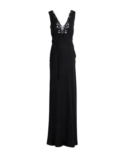 Chloé Woman Maxi Dress Black Size 8 Cotton, Polyamide In Blue