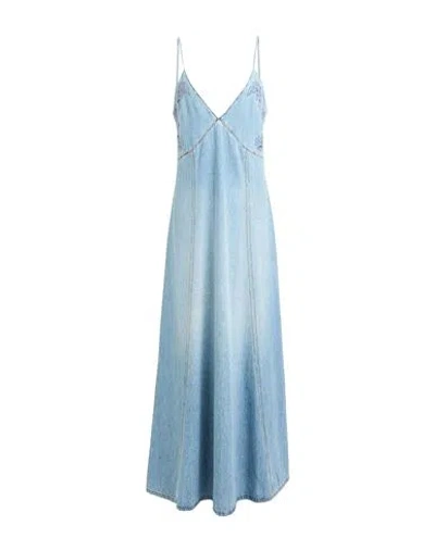 Chloé Denim Maxi Dress With Eyelet Embroidery In Foggy Blue