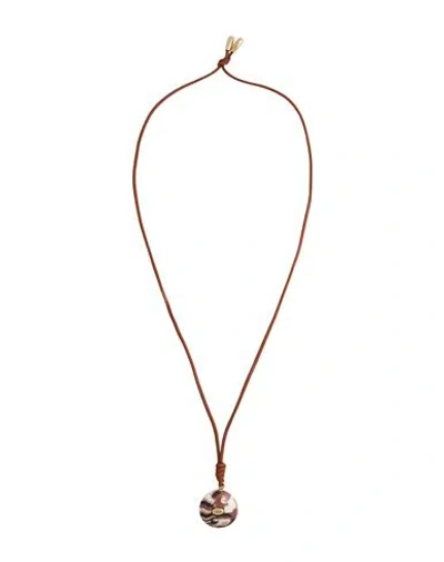 Chloé Woman Necklace Brown Size - Cotton, Lambskin, Ceramic