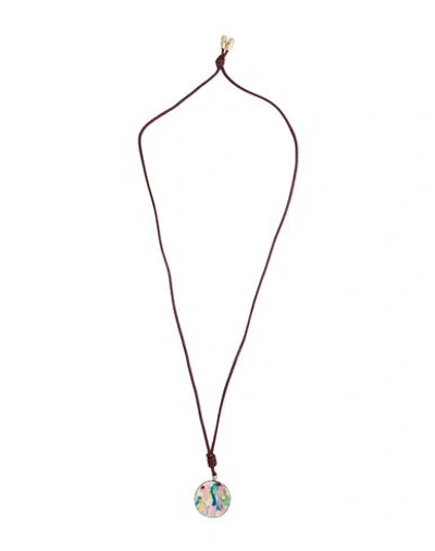 Chloé Woman Necklace Burgundy Size - Cotton, Lambskin, Ceramic In Red
