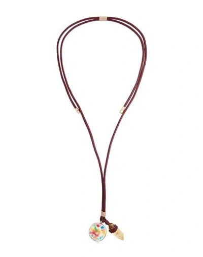 Chloé Woman Necklace Burgundy Size - Lambskin, Ceramic, Brass In Red
