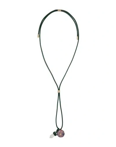 Chloé Woman Necklace Dark Green Size - Lambskin, Brass, Hyaline Quartz, Ceramic