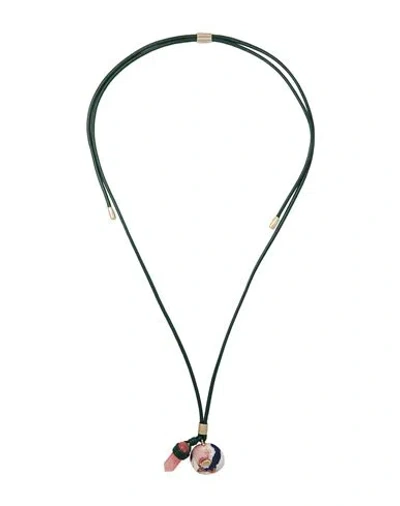 Chloé Woman Necklace Dark Green Size - Lambskin, Brass, Hyaline Quartz, Ceramic In Red