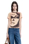 Chloé Multicolor Crewneck T-shirt With Maxi Graphic Print On The Front In Wool Blend Woman In Orange