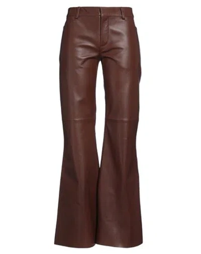 Chloé Wide Leg Leather Trousers In Deep Mahogany