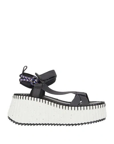 Chloé Black Nama Wedge Sandals In Black