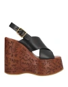 Chloé Maxime Leather Slingback Platform Wedge Sandals In Black