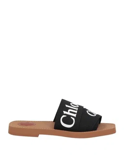 CHLOÉ CHLOÉ WOMAN SANDALS BLACK SIZE 8 TEXTILE FIBERS