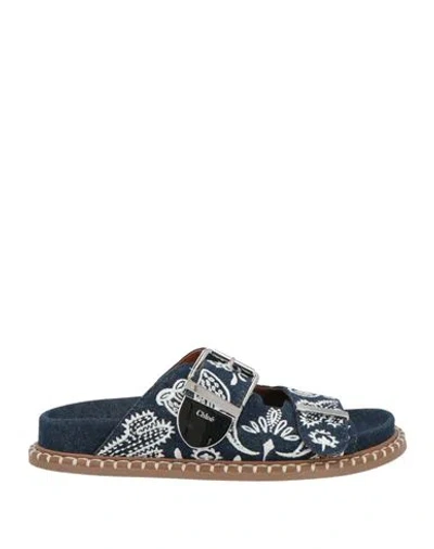Chloé Rebecca Denim Flat Sandals In Blue