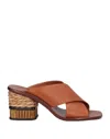 Chloé Mules Laia En Cuir Et Raphia In Brown