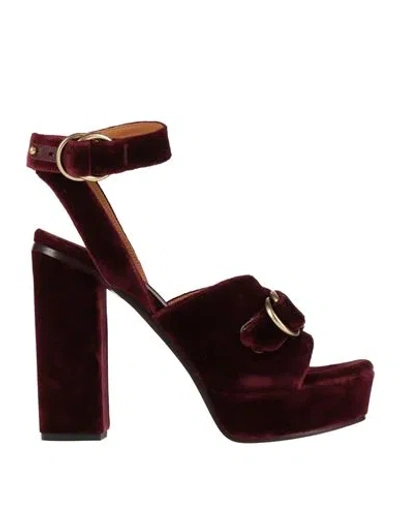 Chloé Woman Sandals Burgundy Size 8 Textile Fibers