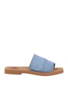 Chloé Woody Embroidered Logo Flat Sandals In Blue