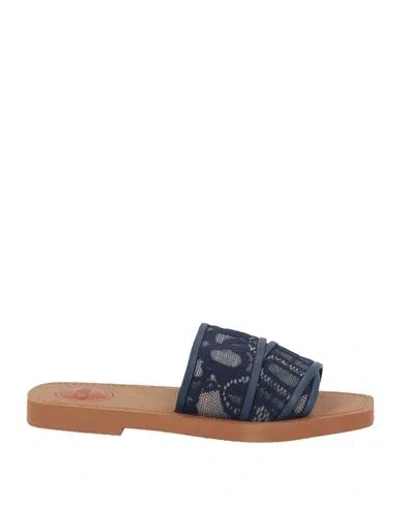 Chloé Woman Sandals Navy Size 6 Leather, Textile Fibers In Blue