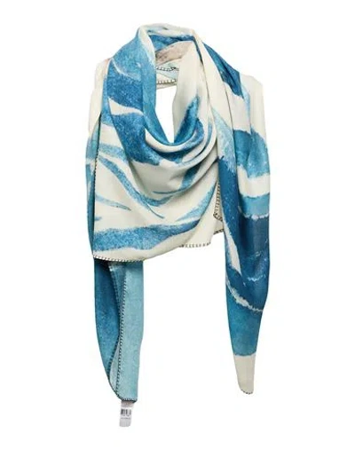 Chloé Woman Scarf Ivory Size - Cashmere, Silk In Blue