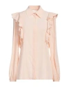 Chloé Crepe Button-down Blouse With Shoulder Ruffles In Pink