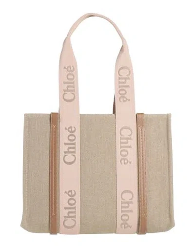 Chloé Woman Shoulder Bag Beige Size - Linen, Calfskin In Metallic