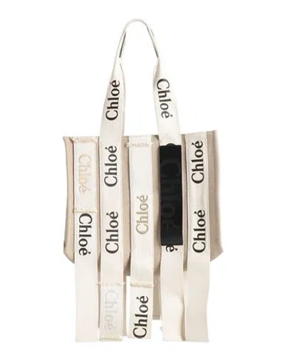 Chloé Woman Shoulder Bag Beige Size - Linen, Calfskin In Sand